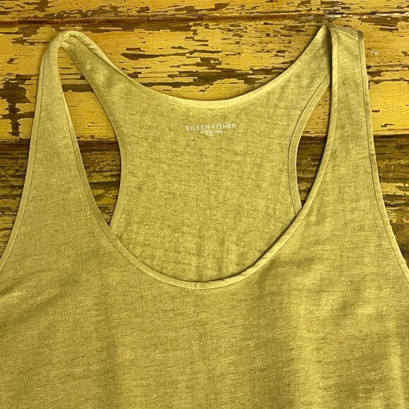 Eileen Fisher Linen Racerback Pocket Tank Top Sz MED Chartreuse Minimalist - Picture 3 of 6